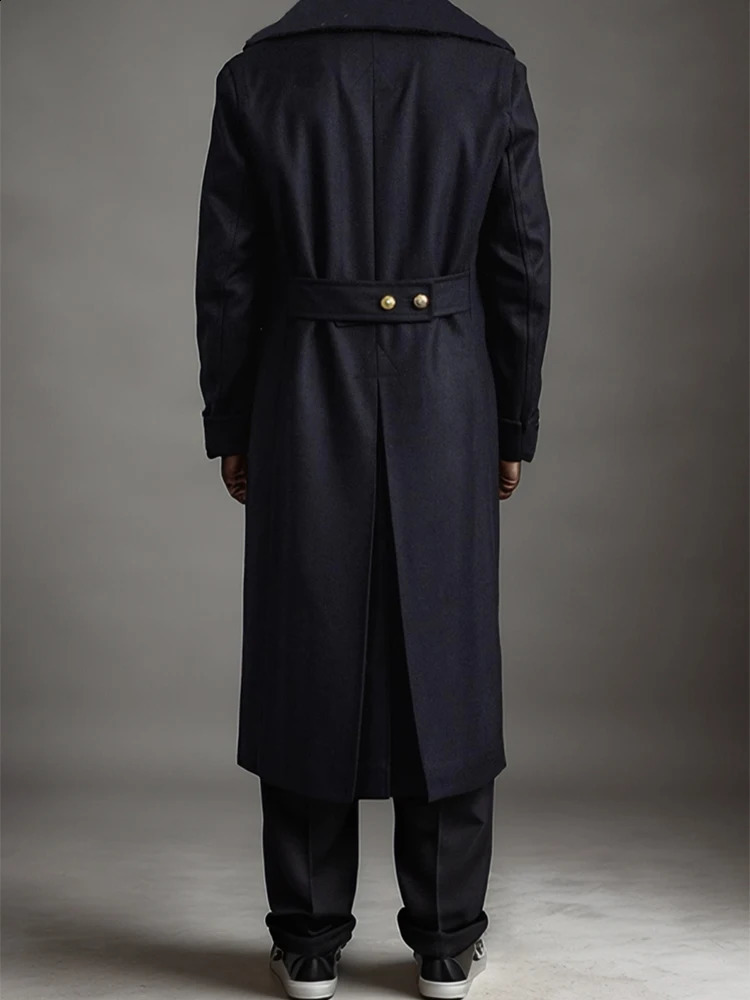 Trench windproof mens autumn and winter warm wool long jacket mens retro lace lapel long jacket 241021