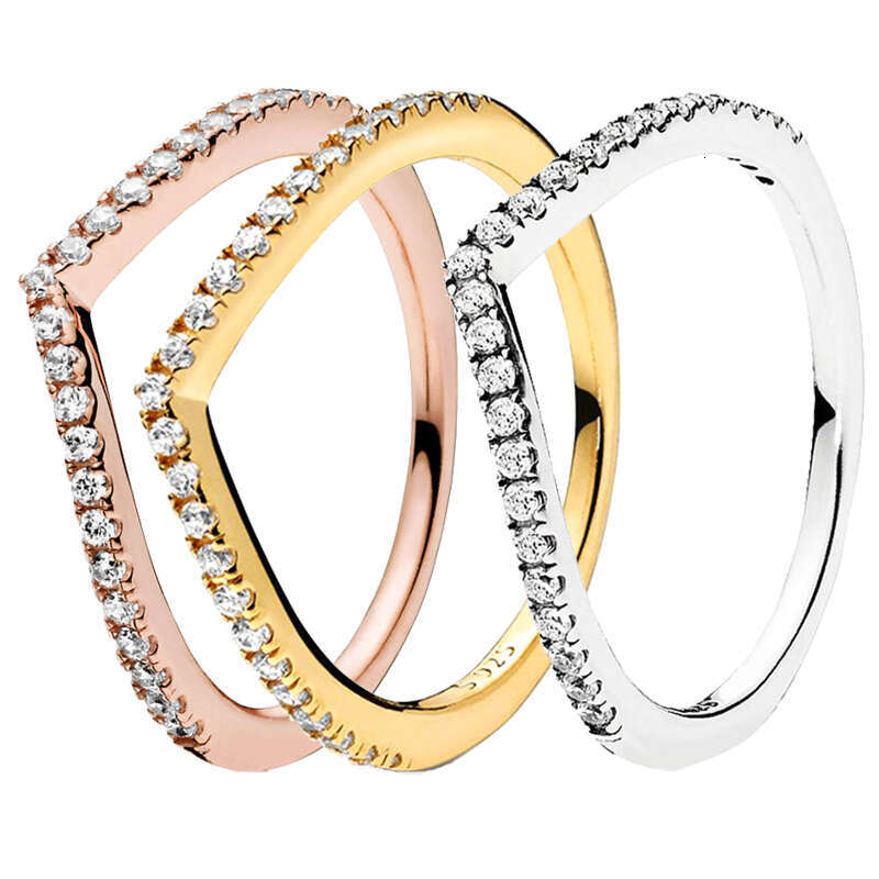 925 Sparking Rose Gold bone Teardrop Love Heart Clover Clear Zircon CZ Rings For Women Anniversar Wedding Jewelry