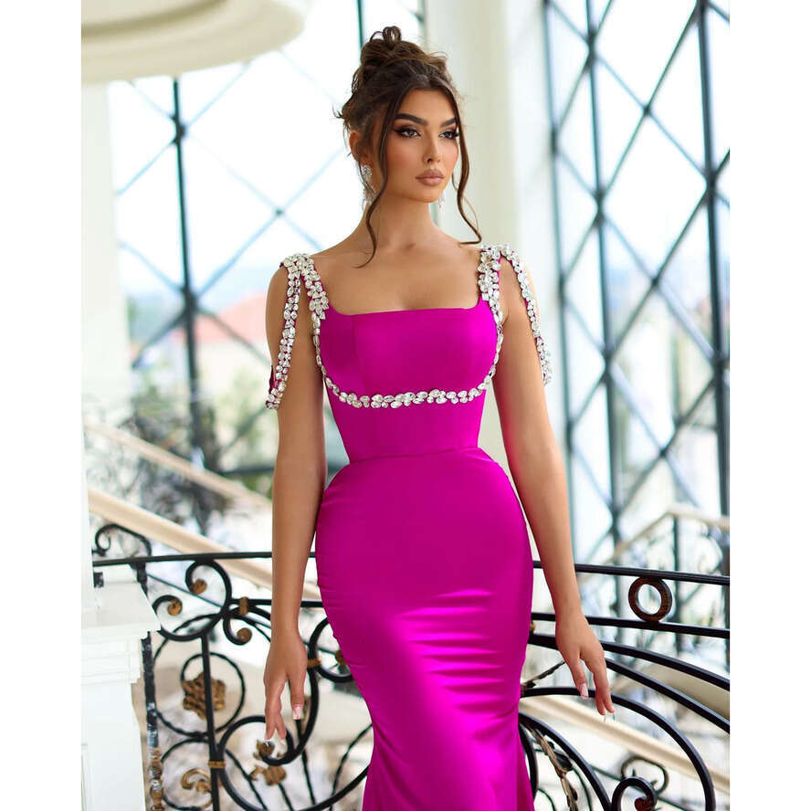 Prom Mermaid Dress Pink Beads Straps Formal Evening Elegant Dresses For Special Ocns Or Length Robe De Soiree Es
