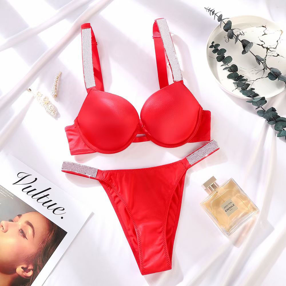 victor Women's Underwear New Bra 2 piece set women Lace Bra Set Embroidery Deep V lingerie Sexy Set Large size rhinestone shoulder strap women designer clothes