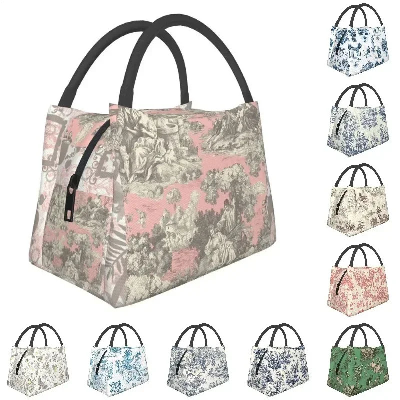 Toile De Jouy vintage French insulated lunch bag suitable for camping trips adjustable cooler lunch box womens lunch bag 241021
