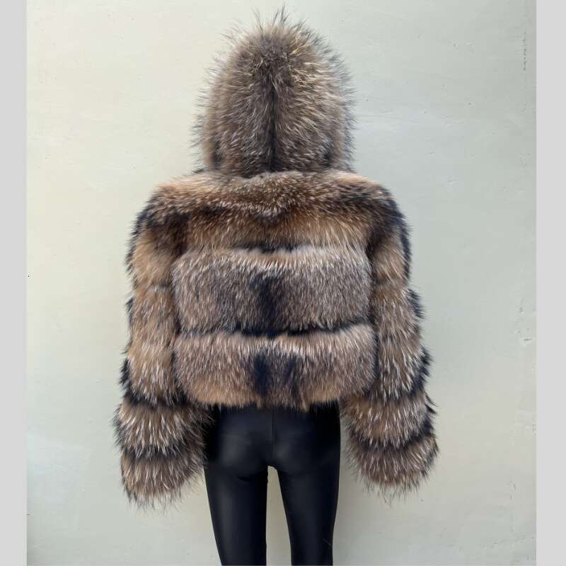 BEIZIRU Winter Women Fur Coat Hooded Luxury Real Raccoon Silver Fox TOP Furry Jackets Coat Warm Thick Natural Long Sleeve