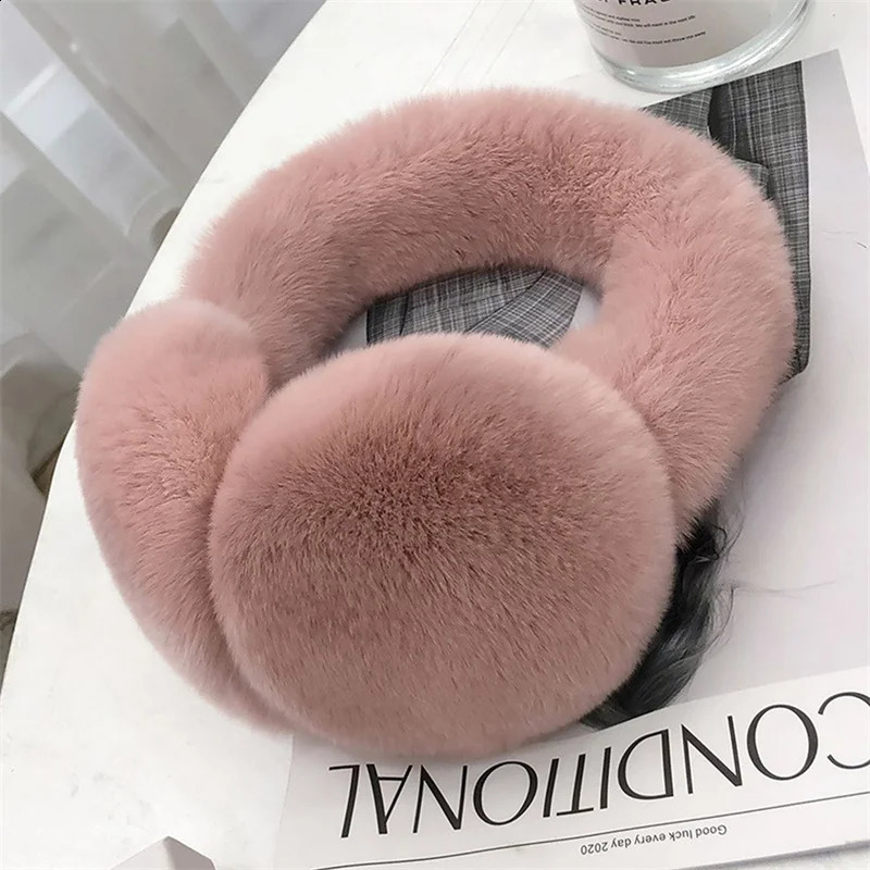 Womens Winter Fur Earmuffs High Quality Rex Rabbit Fur Thickened Warm Earmuffs Soft And Fluffy Cold Protection Earmuffs 241024