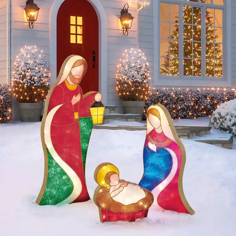 Tinsel Nativity Scene Warm White Plane Painting For Easter Christmas Outdoor Yard Garden Home Decorations Event Decoration
