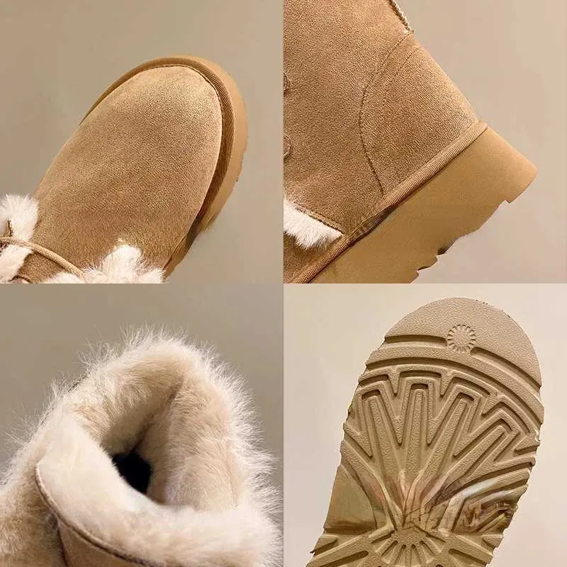 Platform Womens 2023 Winter Short Plush Warm Snow High Top Lace Up Ladies Mid-Calf Boots Fashion Casual Flats Shoes Xw6.5