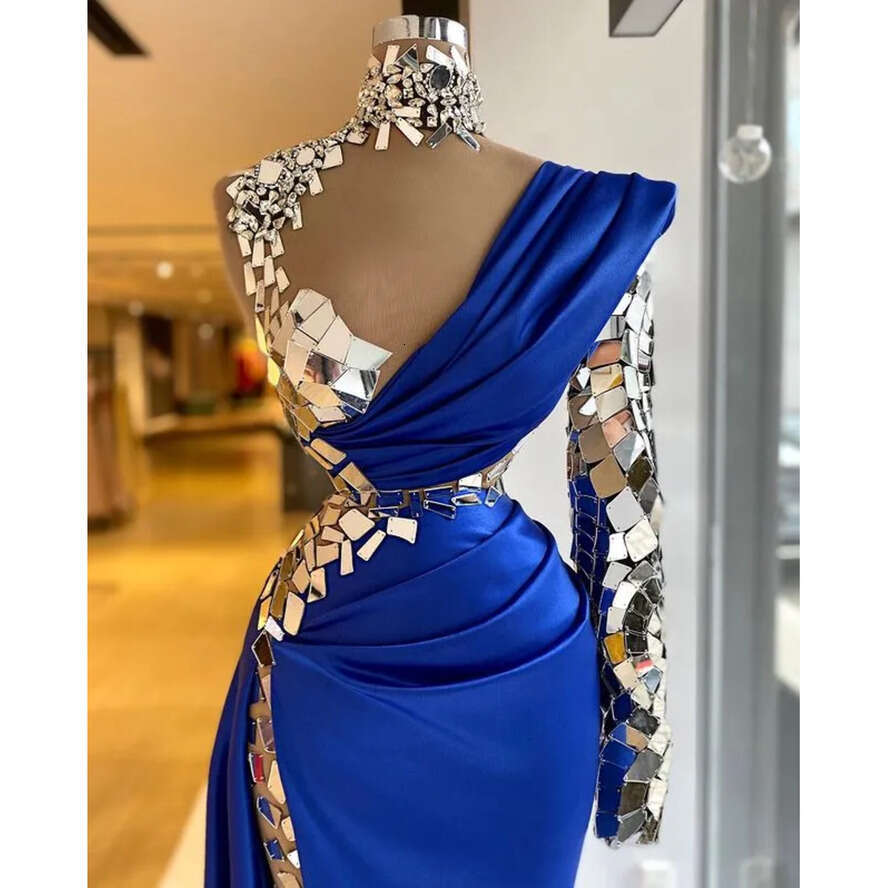 Arabic Urious Ebi Aso Beaded Crystals Evening High Neck Prom Dresses Sheath Formal Party Second Reception Gowns Zj