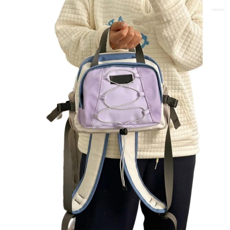 School Bags Fashionable Japanese Aesthetic Nylon Small Backpack For Teen Girls Boys Contrast Color Book Bag With Bungee Cord 4493