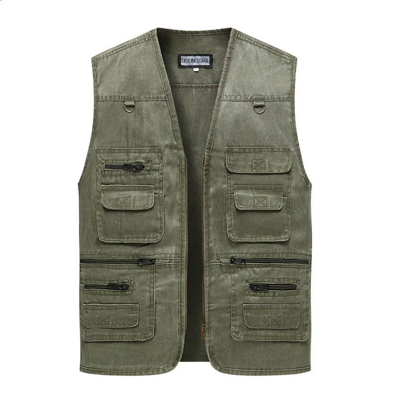 Mens Denim Vest Jacket Casual Sleeveless Waistcoat Driver Cyclist Jackets Multipocket Zipper Army Green Blue Work Cargo Vests 241021