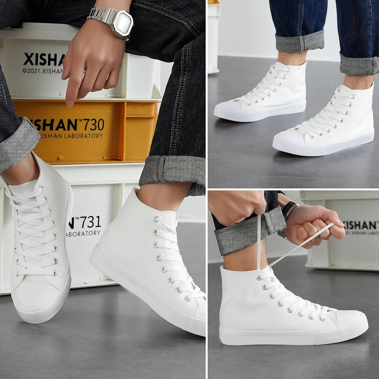 Men S High Top Canvas Sports Shoes Fashionable Lace Up Walking Casual Classic