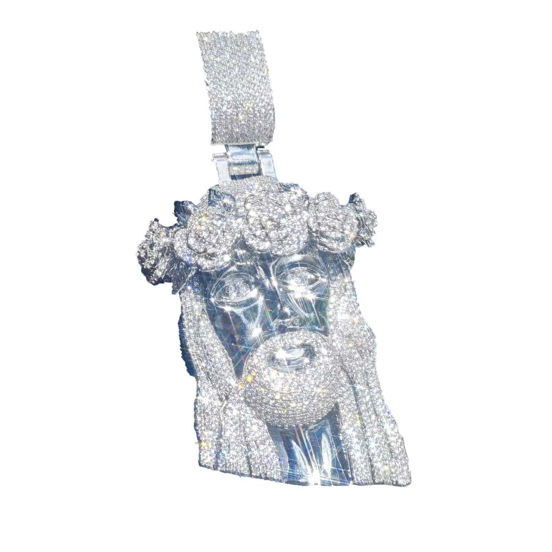 Iced out big jesus head diamond vvs moissanite micro jesus pendant passes diamond tester religious Jesus pendant