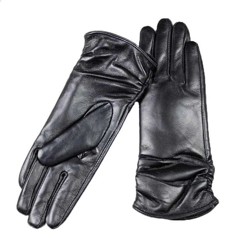 Winter Warm Sheepskin Gloves for Women with Velvet Lining and Colored Genuine Leather Motorcycle Driving Gloves 241024
