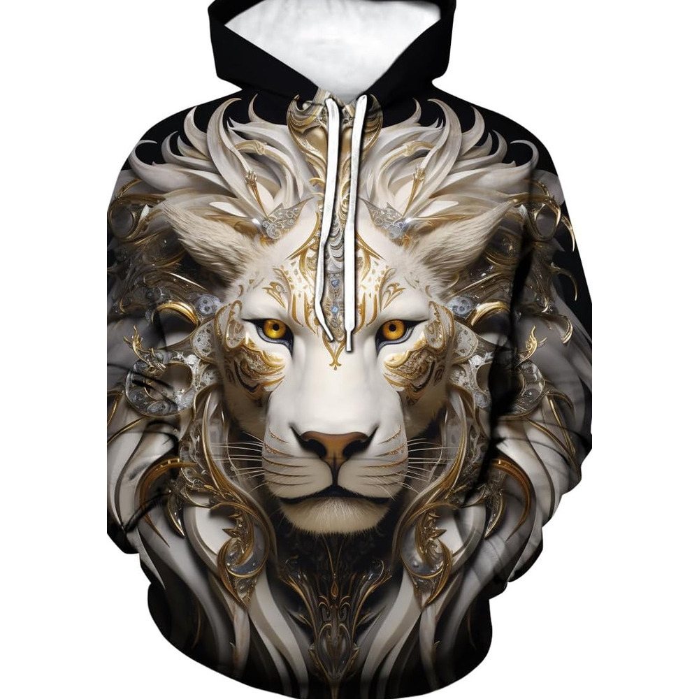 Hoodie for Mens Womens Novelty Lion Hoodies For Men Animal Sweatshirt Pullover Pocket Hoody Graphic Hip hop Warmth