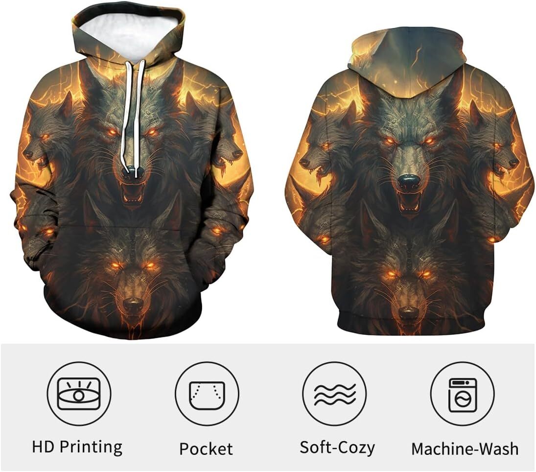 Hoodie for Mens Womens Wolf Hoodies For Men 3D Print Hooded Novelty Graphic Sweatshirts Fashion Mens Pocket Pullover Graphic