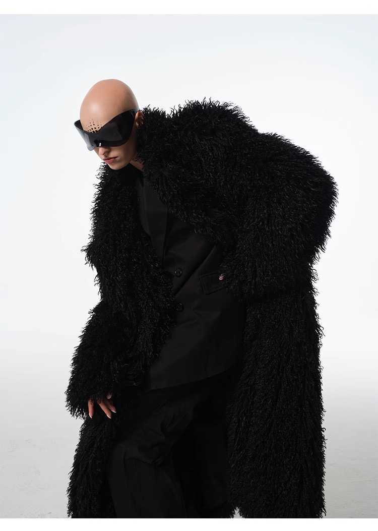 Autumn and winter Lamb fur coat Beach wool long coat personality European and American style toka roll wool trench coat Y241021