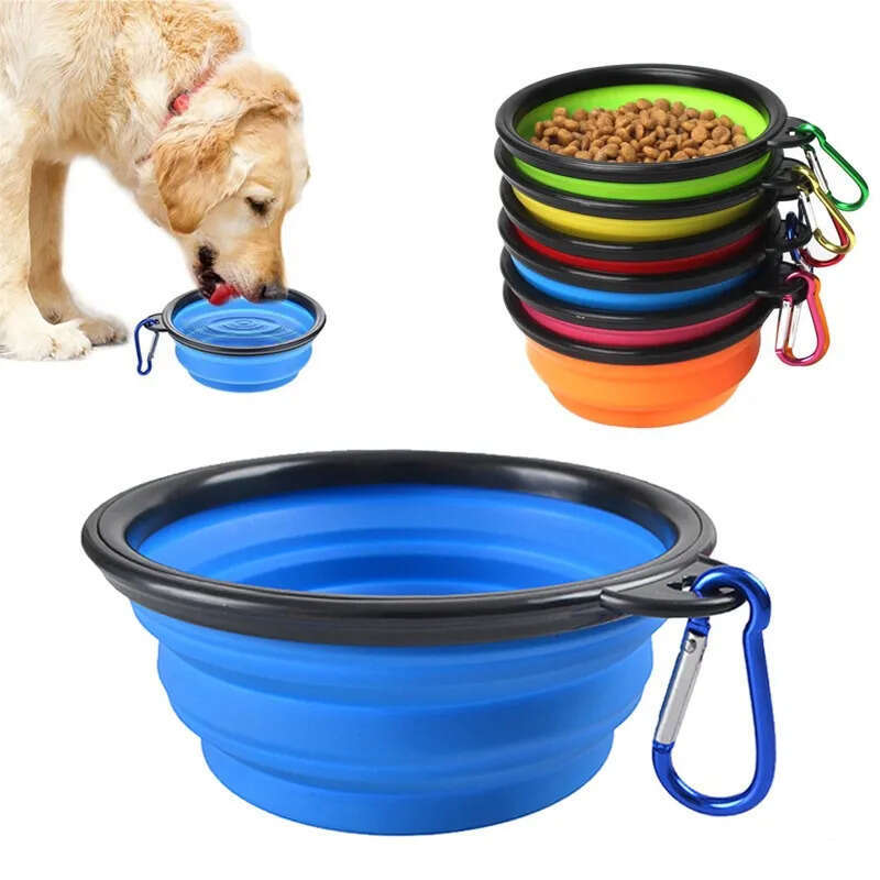 Portable Bowl Feeder 2 Silicone Folding In 1 Pet Dispenser Outdoor Travel Dog Cat With Carabiner Bottle Food Water Container