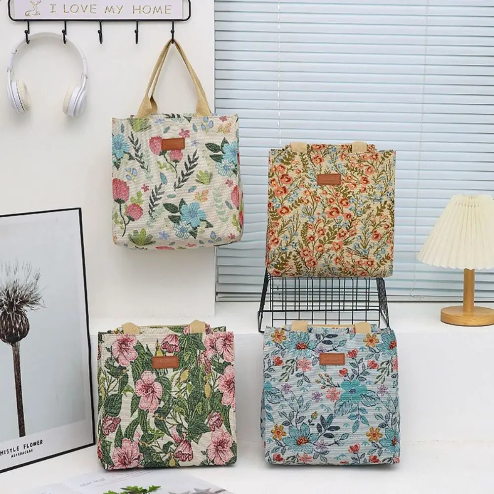 Fashion handbag floral printing large capacity thickened insulated lunch bag 241021