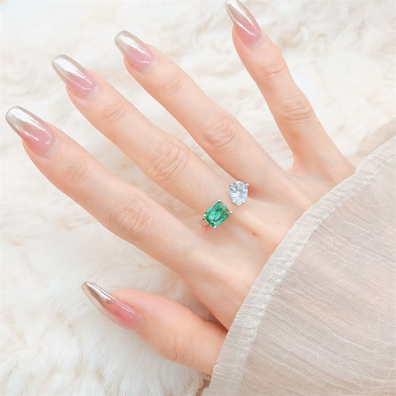 Lovers Heart To Pear Lab Moissanite Diamond 925 Sterling Silver Engagement Wedding Band Rings for Women Bridal Statement Party Jewelry Gift Adjustable