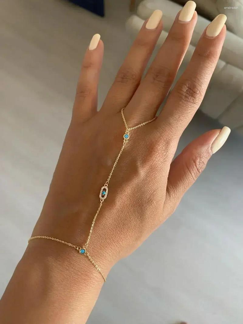 Charm Bracelets High Quality Women Hand Chain Bracelet Geometric Bezel Setted Blue Turquoises Stone Summer Fashion Jewelry