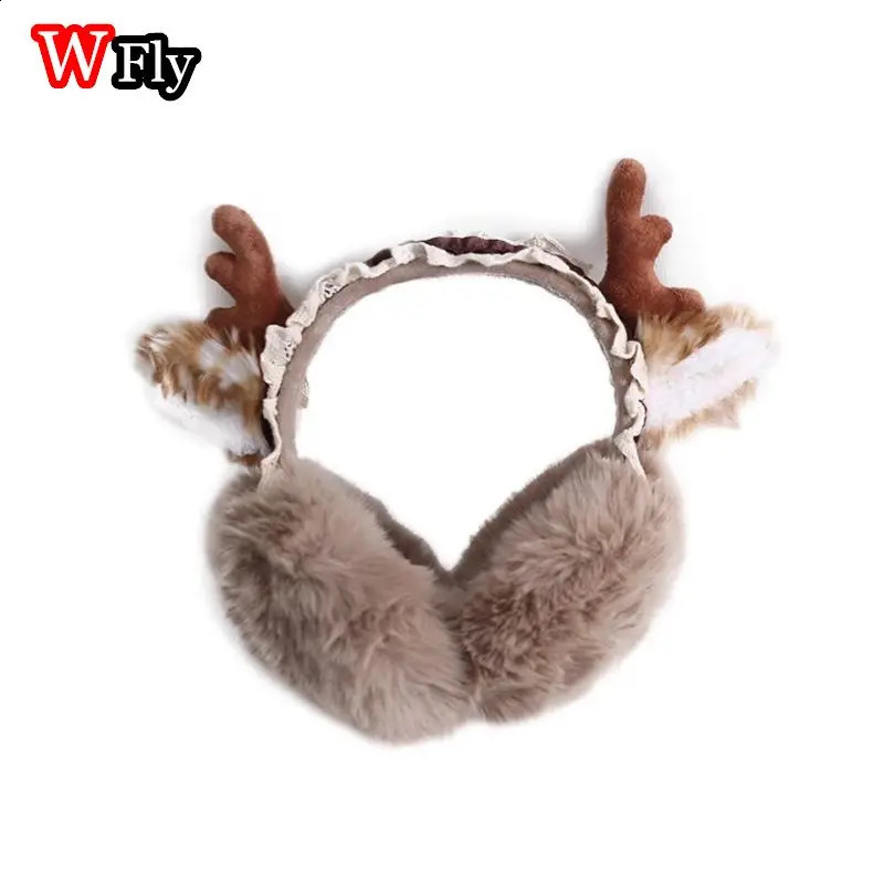 Women Harajuku Steampunk Christmas Earbuds Deer Antlers Foldable Ear Protectors Y2K Lolita Furry Girls Gothic Warm Earmuffs 241024