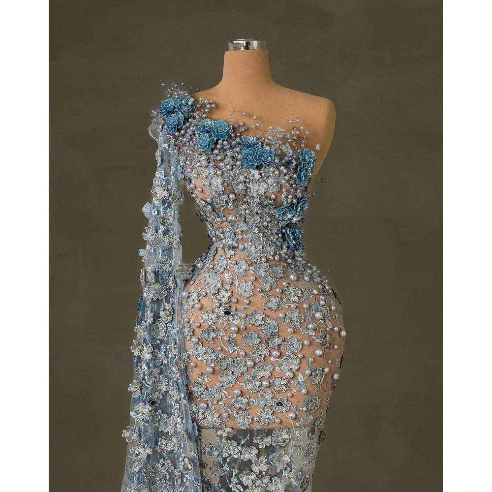 Wedding Dress Mermaid One Shoulder Crystal Pearls Sequined Detachable Train Bride Gown Vestido De Noiva Custom Made 6660306