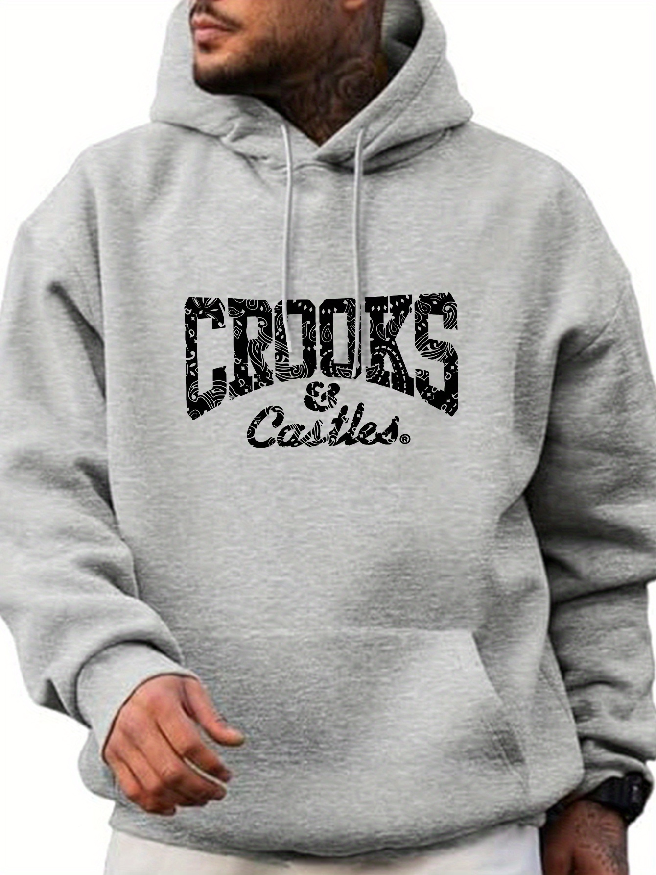 Men's Crooks & Castles Print Hoodie Sweatshirt - Casual Polyester Hoodie with Hood, Knit Fabric, Regular Fit, Elastic, for Fall/Winter Season