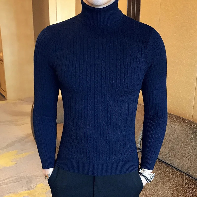 Winter High Neck Thick Warm Sweater Men Turtleneck Mens Sweaters Slim Fit Pullover Knitwear Male Double Collar 241017