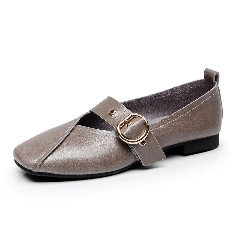 AIYUQI Women Shoes Fashion 2024 New Genuine Leather Ladies Flat Shoes Comfortable Square Buckle Large Size Shoes Women