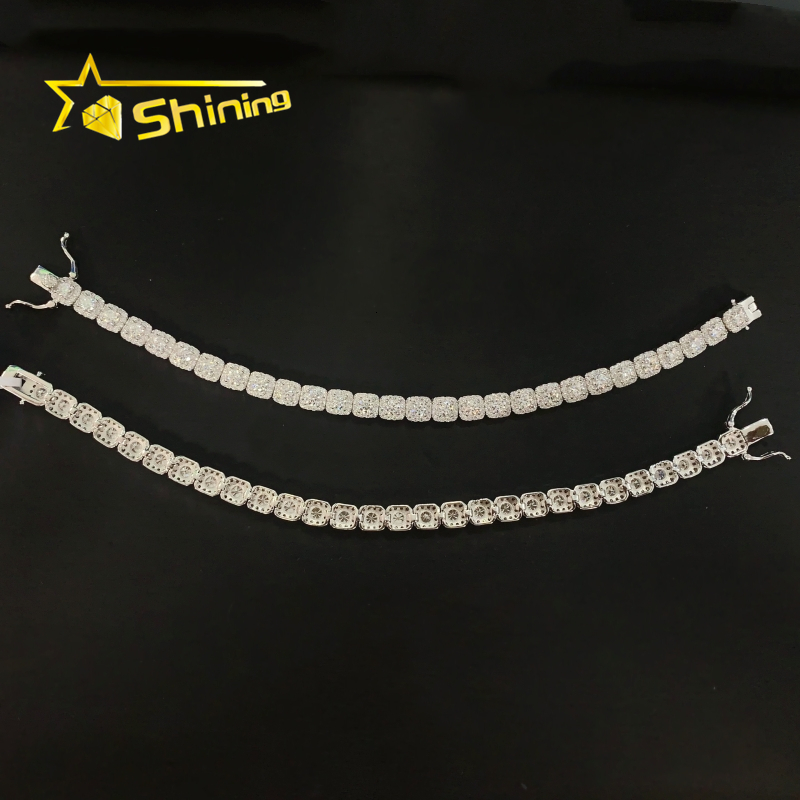 New Trendy Hip Hop Tennis Bracelet 6mm 925 Silver Vvs Moissanite Cluster Tennis Bracelet Women Men Fine Jewelry
