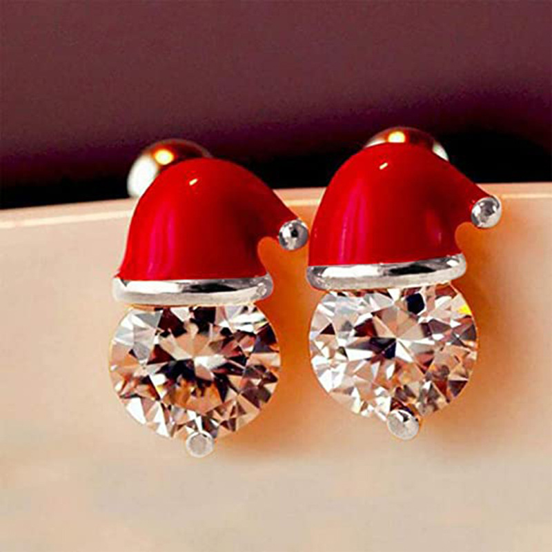 Europe and the United States foreign trade hot Christmas gift earrings zircon drop oil diamond snowman hat earrings