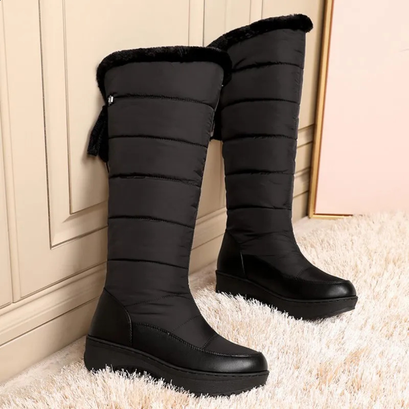 Waterproof Winter Shoes Woman Snow Boots Warm Fur Plush Casual Wedge Knee High Boots Black White Rain Shoes Ladies 241010