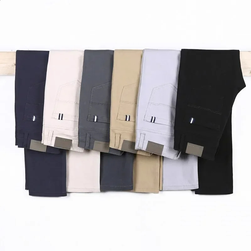 6 Colors Mens Stretch Cotton Slim Casual Pants Classic Business Fashion Elastic Comfortable Trousers Male Clothes 241010