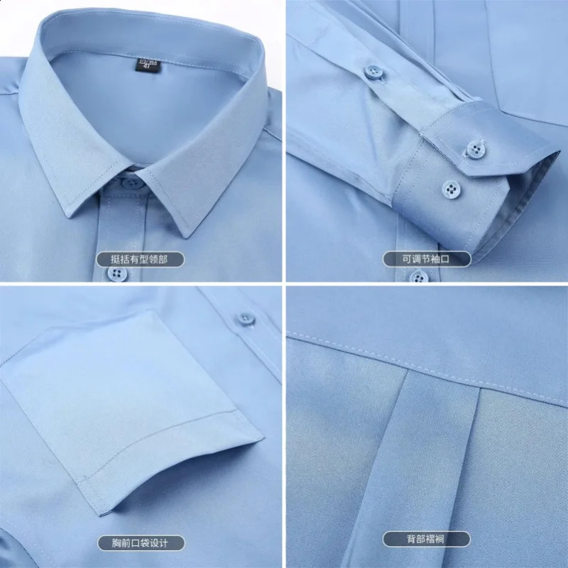 elastic wrinkle resistant mens shirt long sleeved mens dress slim fit Camisa social business shirt pocket white shirt 241007