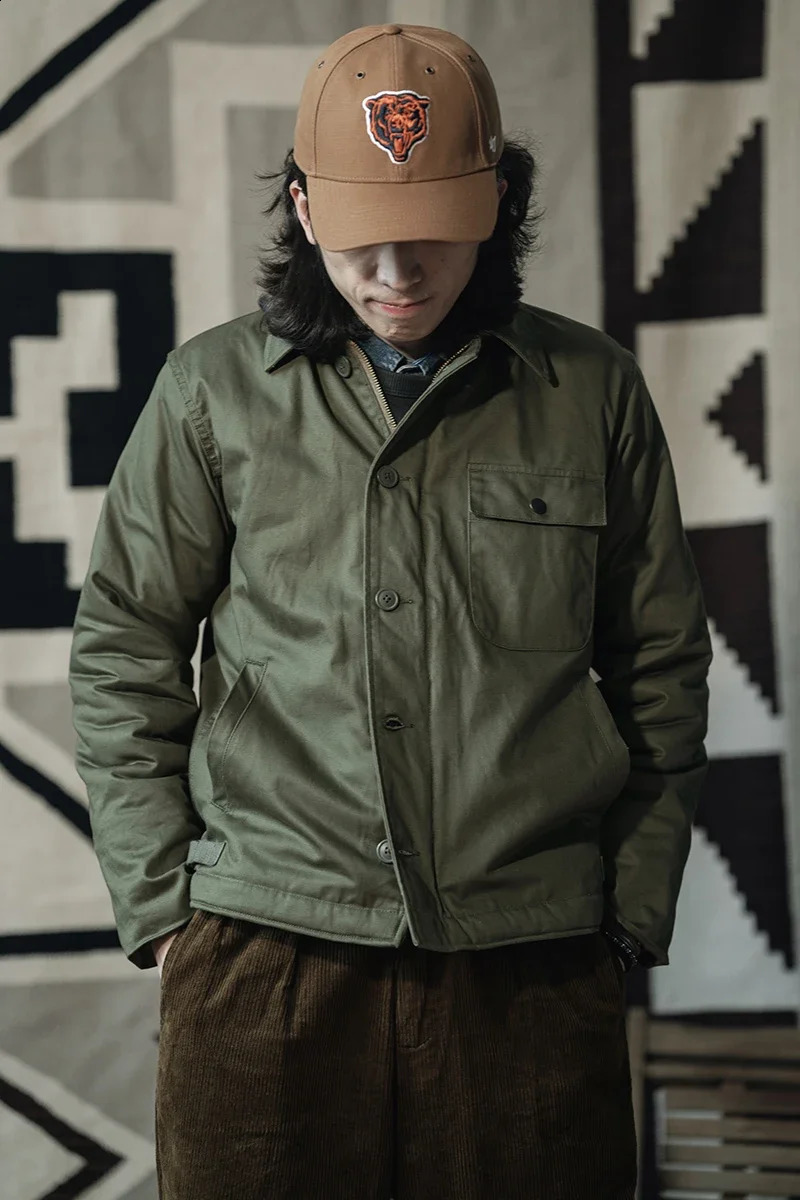 Non inventory USN A-2 deck jacket retro workwear Sherpa lined field coat Army green 241007