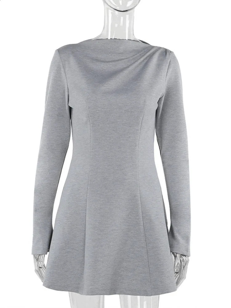 Mozision long sleeved high waisted sexy mini womens clothing autumn and winter item solid O-neck Bodycon club party dress elegant 241019