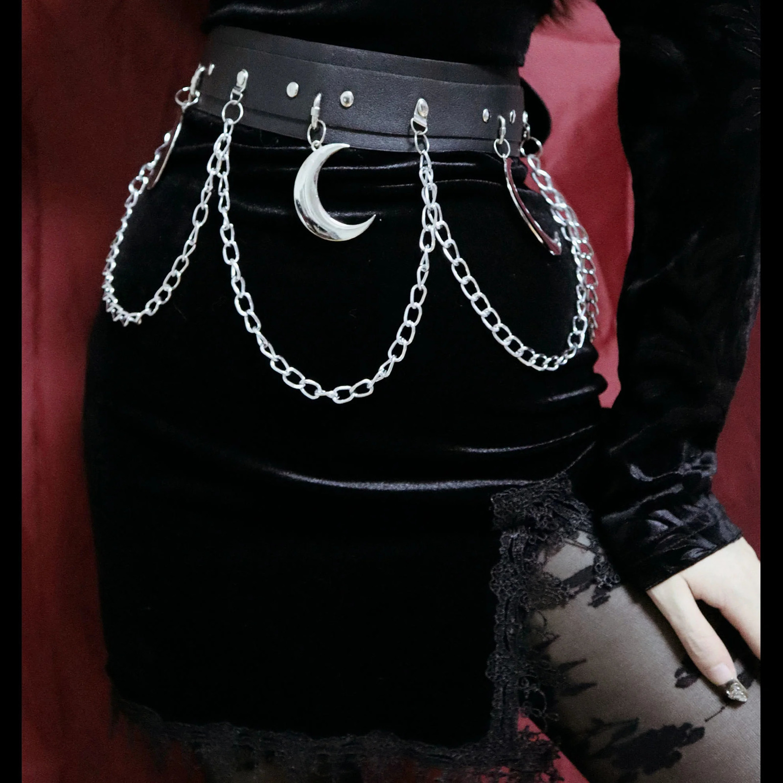 WSW nothing moon hardware fashion black minority versatile belt Y2K chain metal Punk Gothic style 241024