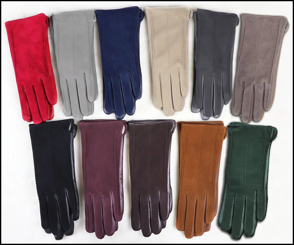 Leather Gloves Womens Sheepskin Suede Gloves Frosted Leather Autumn and Winter Thin and Thick Warm Knitted Lining Fashion 241024