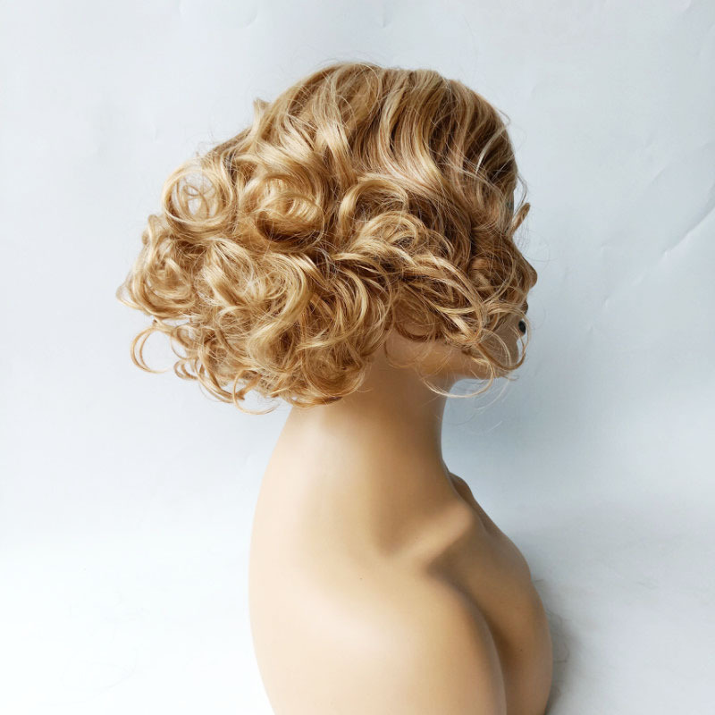 Women's fluffy short curly hair synthetic wig internet celebrity light blonde curly short hair