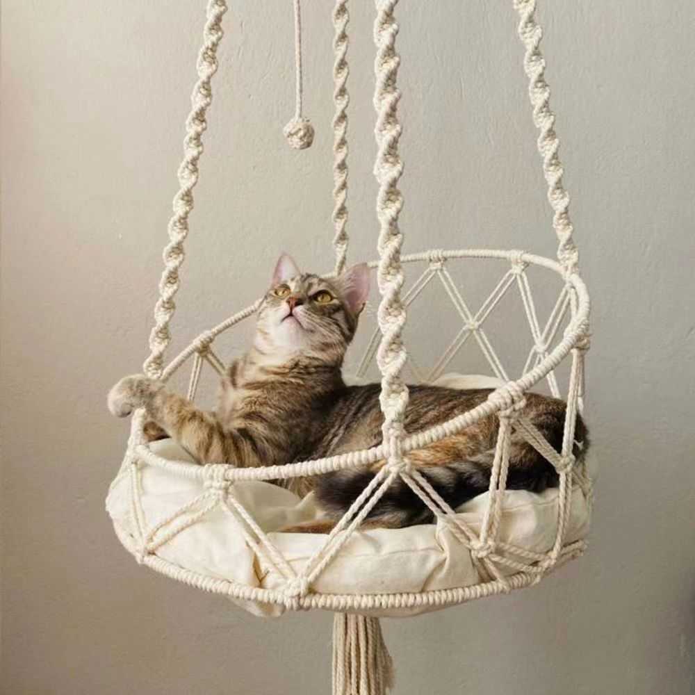 Dog Houses & Kennels Accessories Handmade woven kitten hammock bed Bohemian with hanging kit indoor decoration cat nest