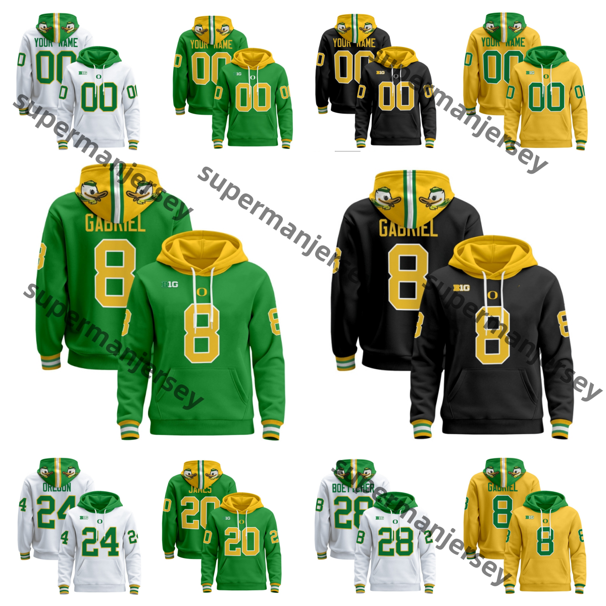 2024 Oregon Ducks College Football Custom Jersey Stitched Hoodie - Dillon Gabriel #8 Tez Johnson #15 Terrance Ferguson #3 Daylen Austin #99