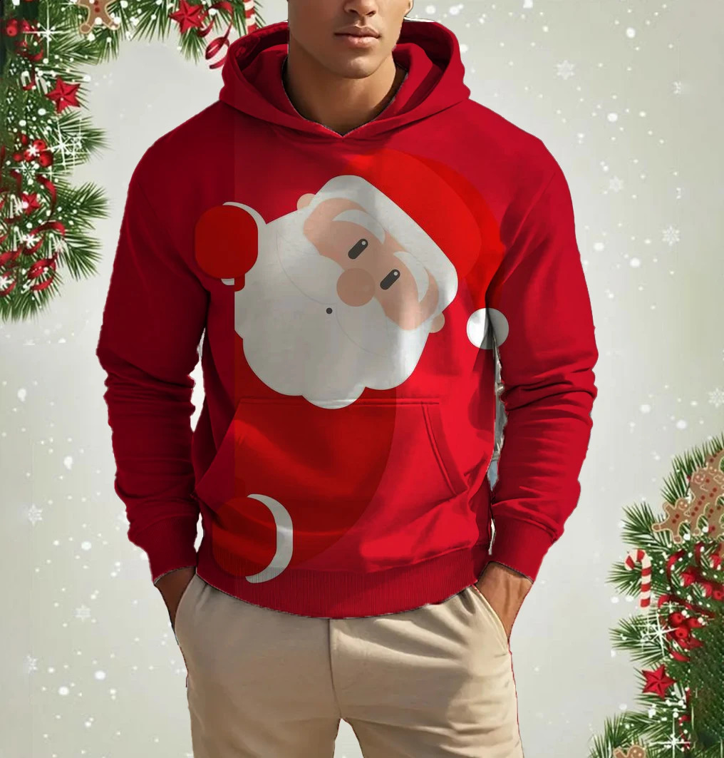 Mens Santa Claus Fashion Hoodie 3D Pattern Printed Top Autumn Winter Casual Long Sleeve Oversized Christmas Theme Hoodie 241021