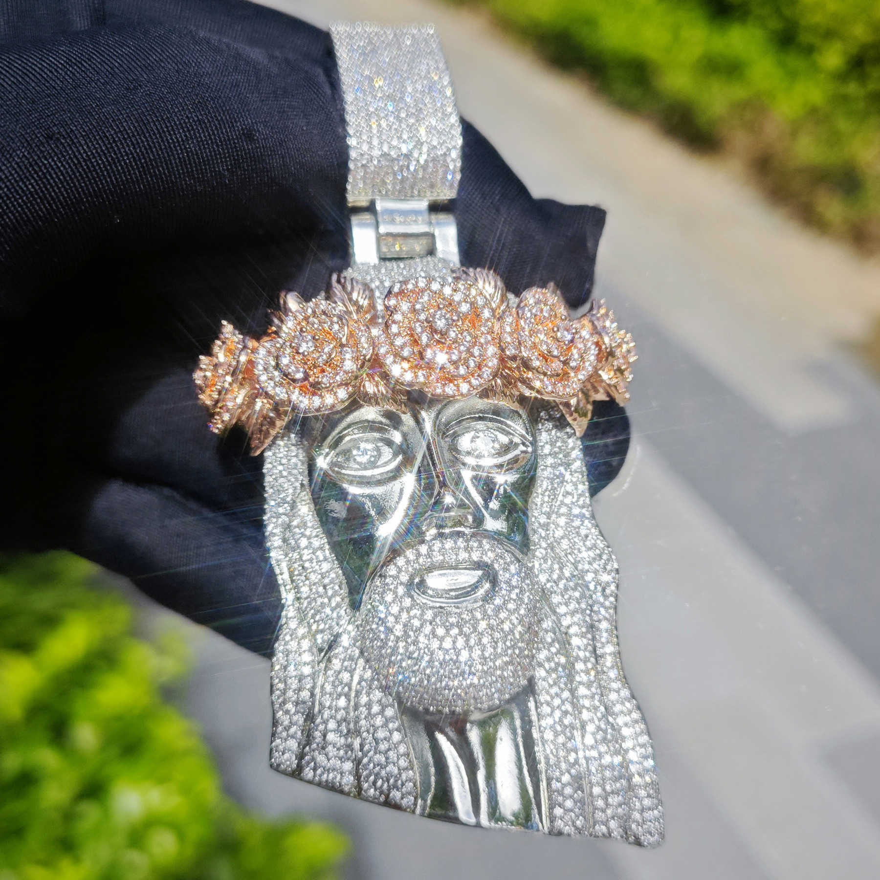 Iced out big jesus head diamond vvs moissanite micro jesus pendant passes diamond tester religious Jesus pendant