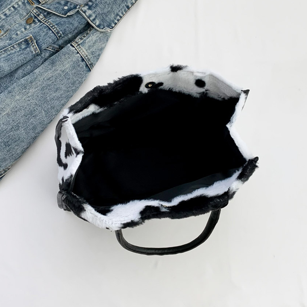 2025 New designer women s furry armpits cow patterned furry shoulders cute handbag Hobo fluffy phone bag Bag winter shopping bag