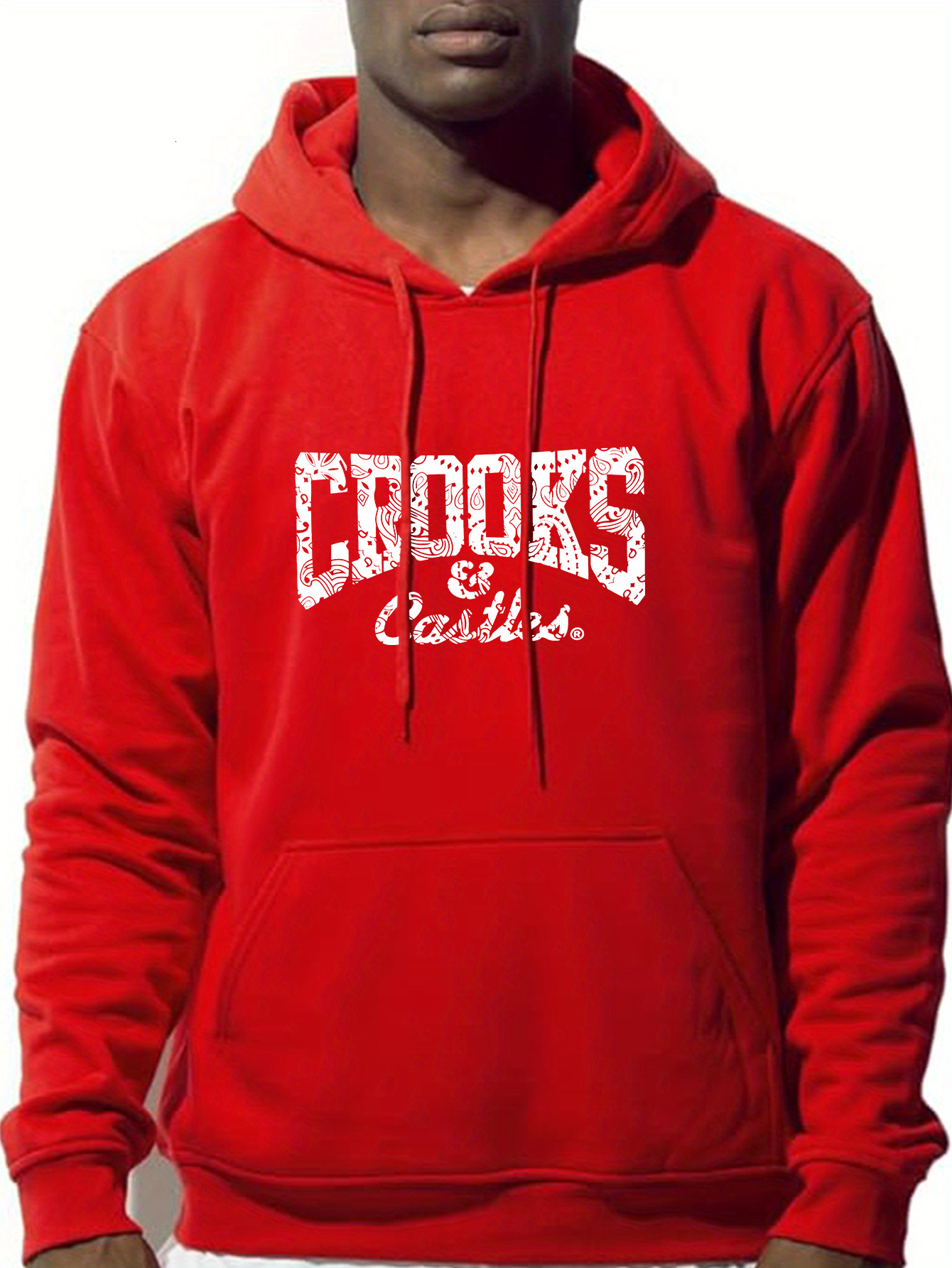Men's Crooks & Castles Print Hoodie Sweatshirt - Casual Polyester Hoodie with Hood, Knit Fabric, Regular Fit, Elastic, for Fall/Winter Season