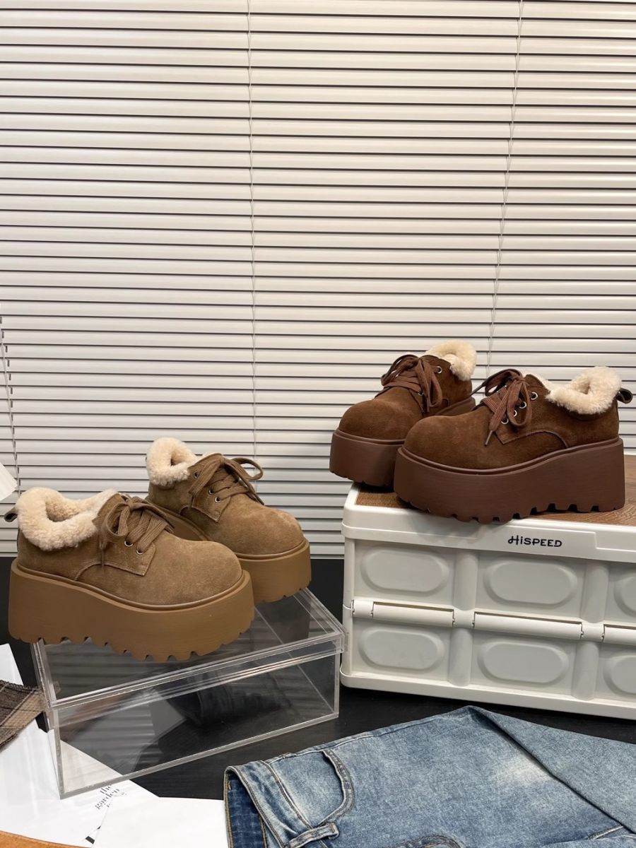 Frosted Lamb Wool Autumn Winter New Thick Soled Height Increasing Cotton Shoes
