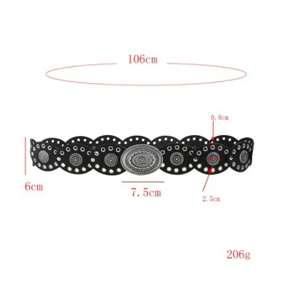 Y2K Hollow Disc Belt Y2K Disc Belt Western Style Ellipses Cowboy Hollow Belt Vintage Soft Metal Buckle Wide Disc Belt for Women 241024