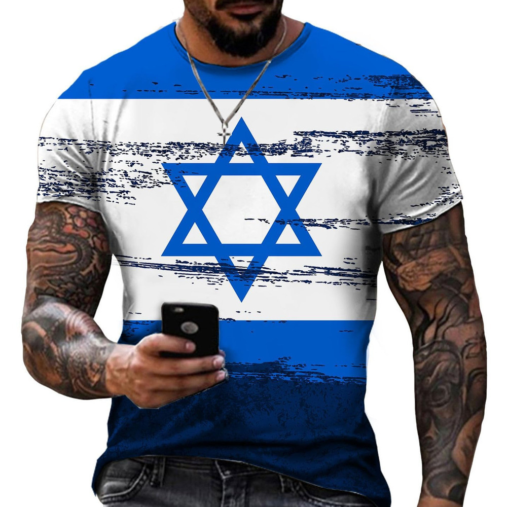 Mens T shirt Men's Israel Flag Print T-Shirt Summer Round Neck Cool Streetwear Clothing Tshirt Men tee Casual tops summer clothes nice