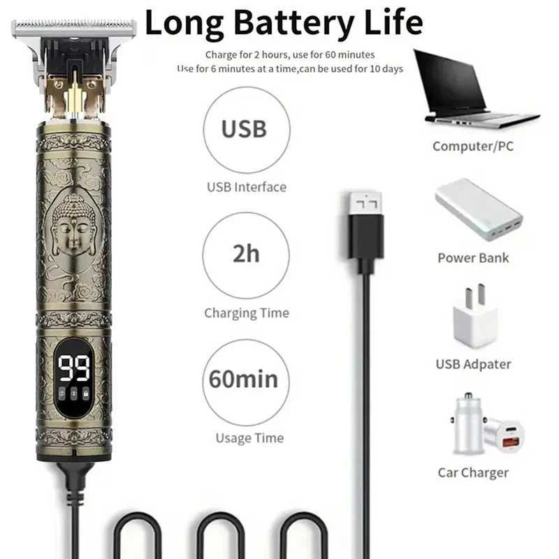 T9 Vintage Beard Shaver Electric Hair Cutting Machine Travel Cordless Shaver Trimmer USB Charging Beard Clipper For Mens BeardXJ250624