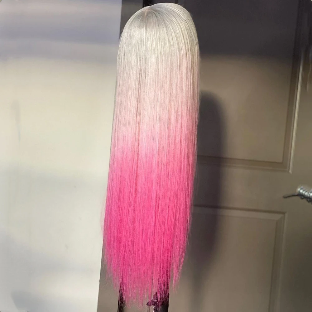 Free shipping 40 Inch Brazilian Bone Straight Pink Front wig Human Hair 13x4 HD Lace Frontal Wigs For Women Blonde 613 Colored Ombre Wig