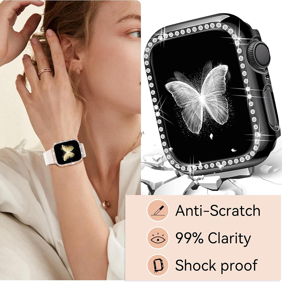 Luxury Bling Crystal Diamond Full Cover Protective Cases Jelly Candy Color Hard PC Bumper For Apple Watch iWatch S10 8 7 6 5 Ultra 38 40 41 42 44 45mm