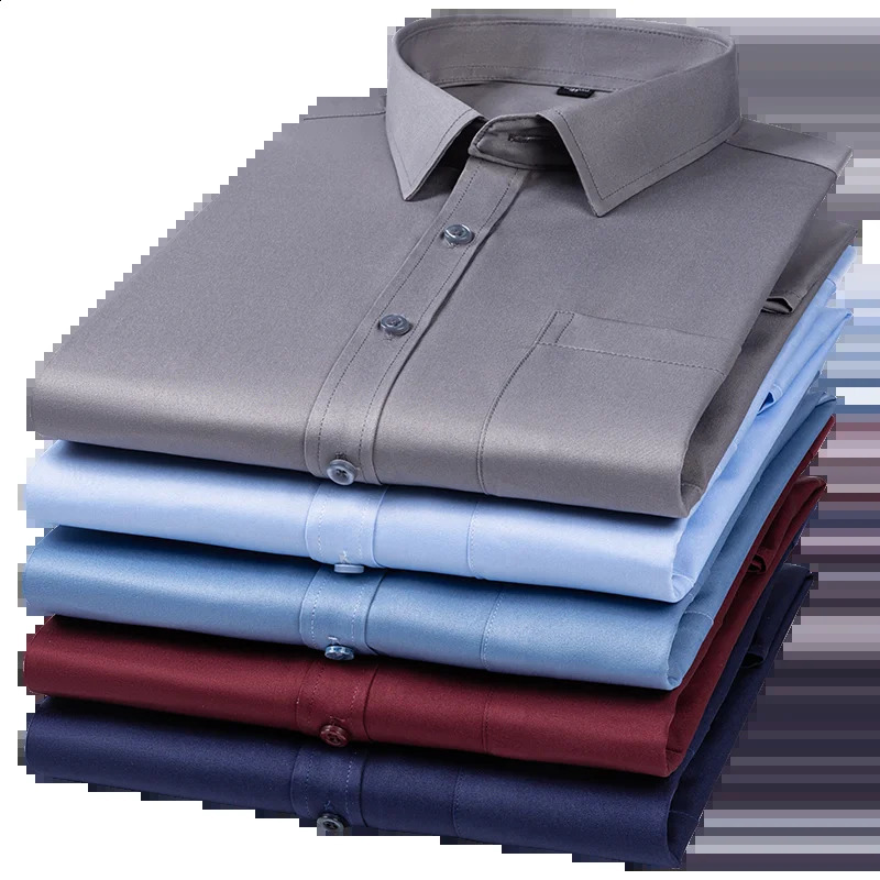 elastic wrinkle resistant mens shirt long sleeved mens dress slim fit Camisa social business shirt pocket white shirt 241007